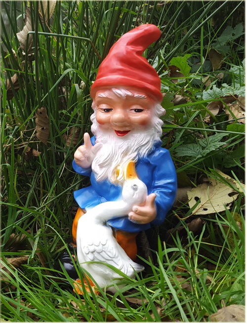 Gartenzwerg mit Gans, Bewegungsmelder schnatter Gartenzwerg mit Gans, Bewegungsmelder schnatter