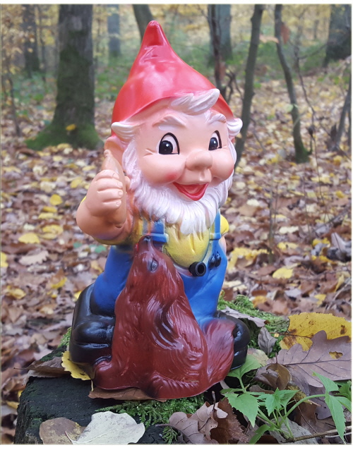 Gartenzwerg mit Hund, mit Bewegungsmelder Gartenzwerg mit Hund, mit Bewegungsmelder